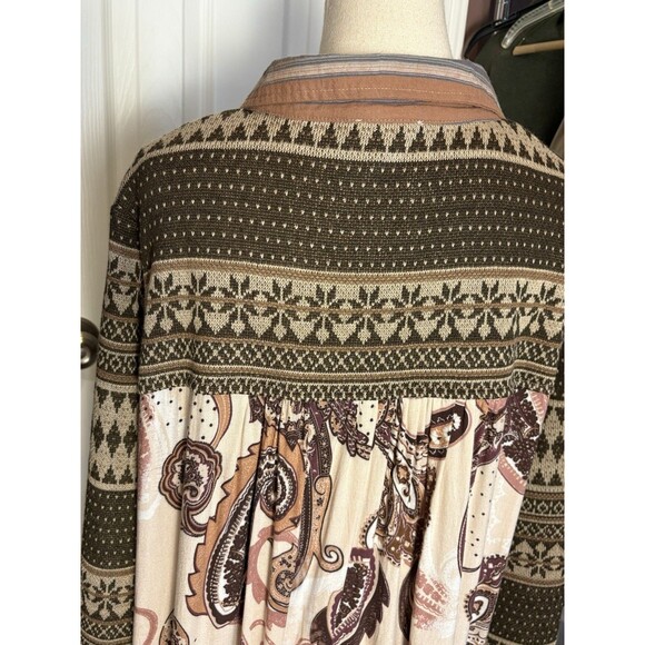 Oddy Shirt Dress 3x Button Down Sweater Sleeves Boho Nordic Isle Striped - Picture 7 of 10